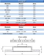 Disco de freio Traseiro Solido 206/207/306 1.4 8v/1.6 16v/2.0 8/16v/Xsara 1.6/1.8/2.0 16v